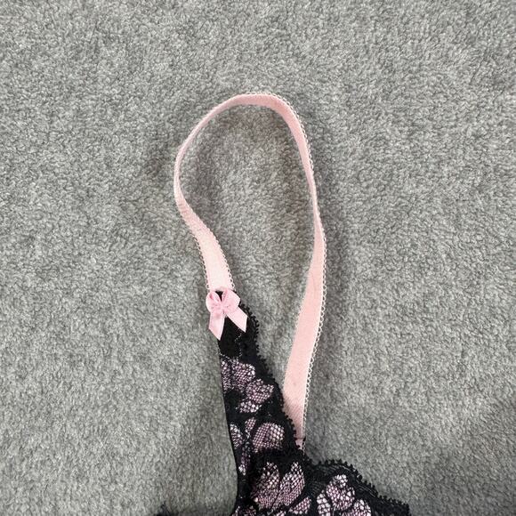 Adore Me Underwire Balconette Bra Sz 34B Black/Pink Lace Padded - Picture 3 of 7